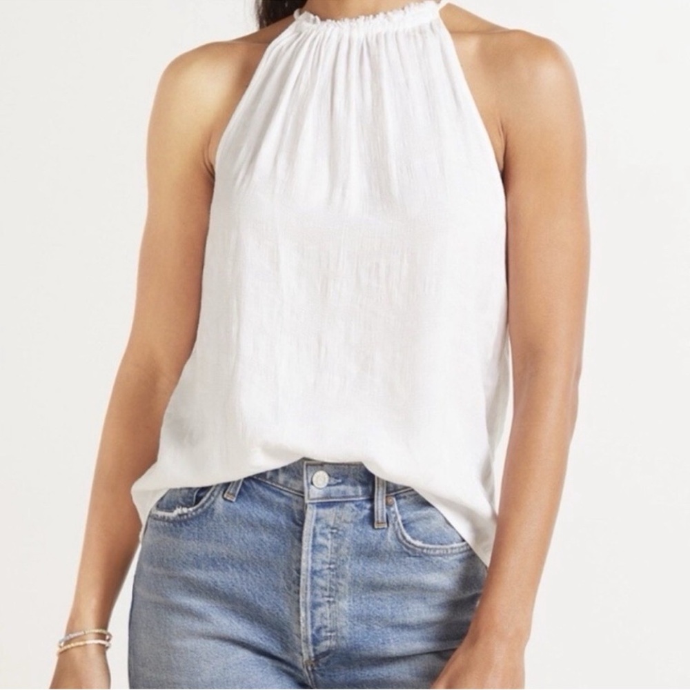 Cloth &‎ Stone Women Size L Camo Halter Strap Linen Blend Top White Evereve